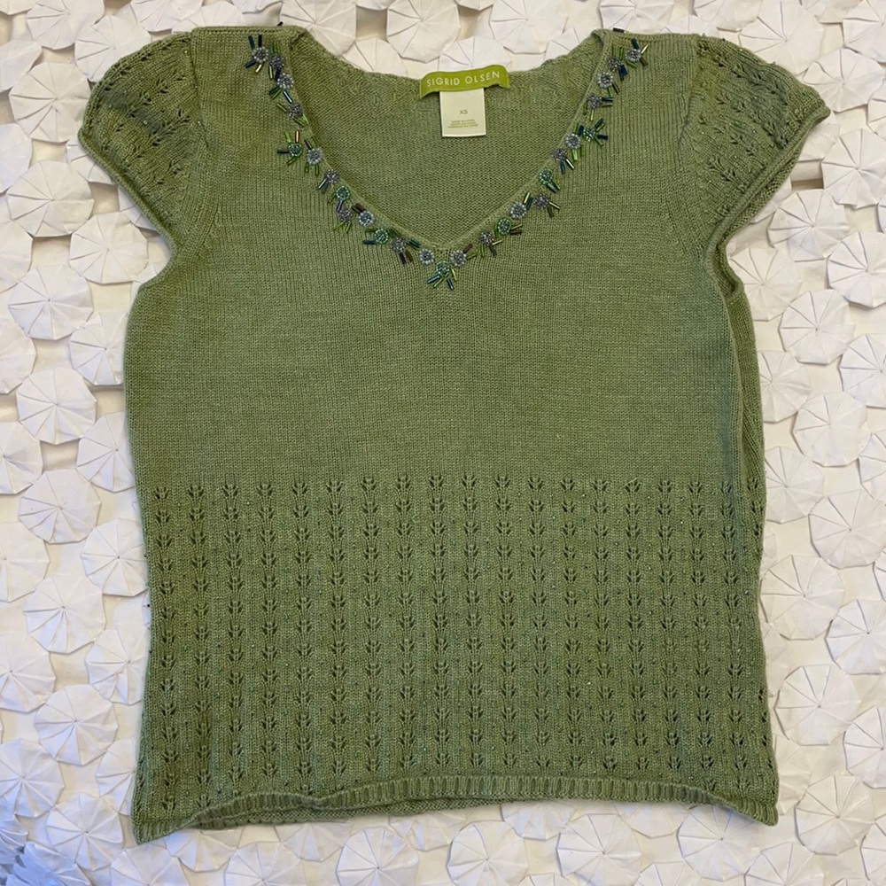 Sigrid olsen beaded short sleeve sweater